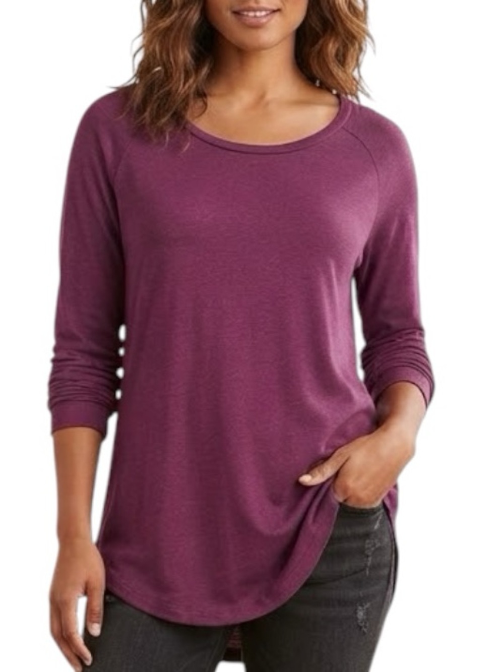 KISMET Plum Purple Woven Scoop Neck Long Sleeve Top M